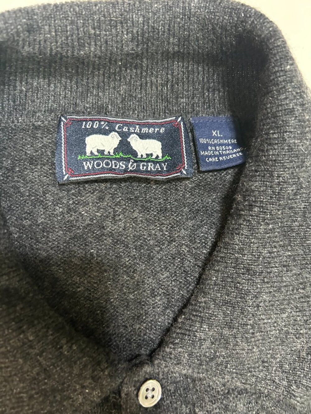 Woods & Gray Long-Sleeve Polo; 100% Wool; Dry Clean Only; Men's XL; Dark Gray - Picture 2 of 11